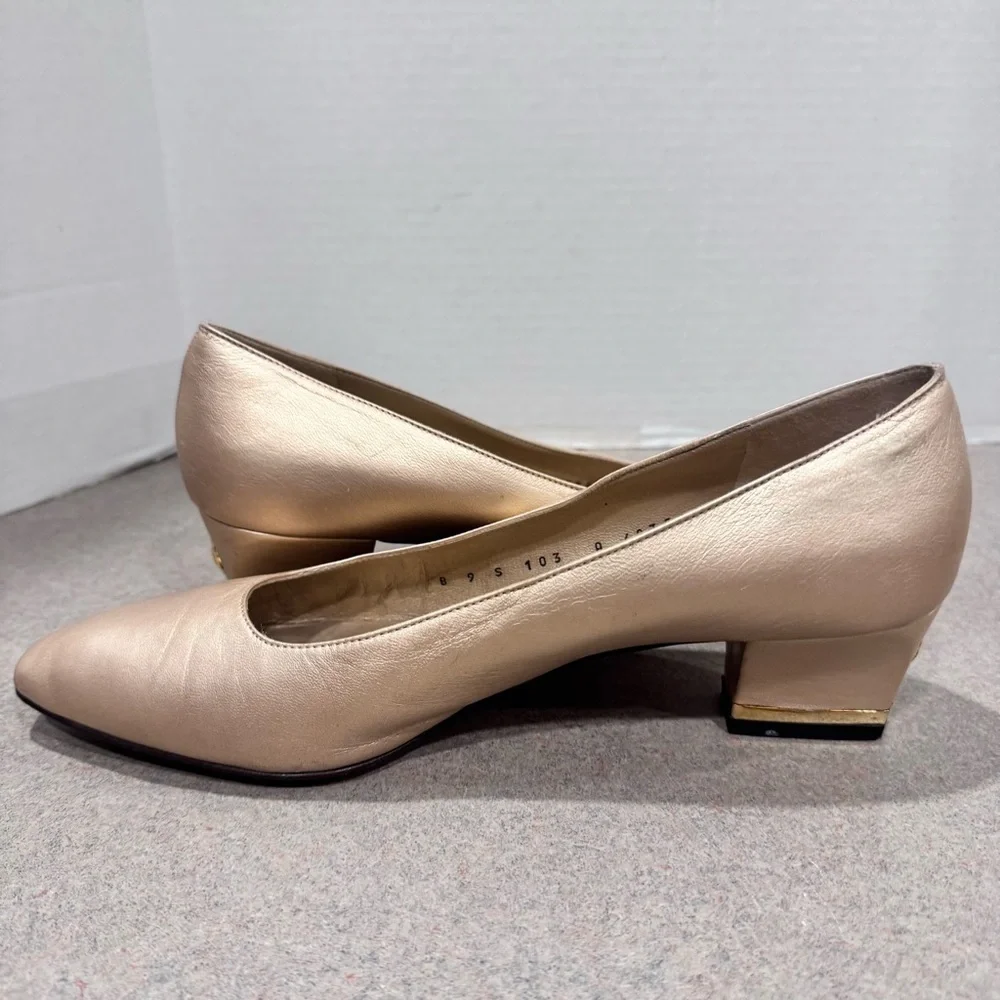 St. John Metallic Gold Vintage Leather Block Heel Pumps Size 9B